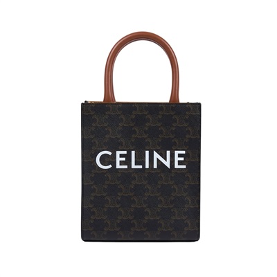 思琳 CELINE Triomphe帆布 迷你 直式 Cabas 肩背 手提包 194372BZK 原花CABAS MINI 防塵袋/背帶/購買證明