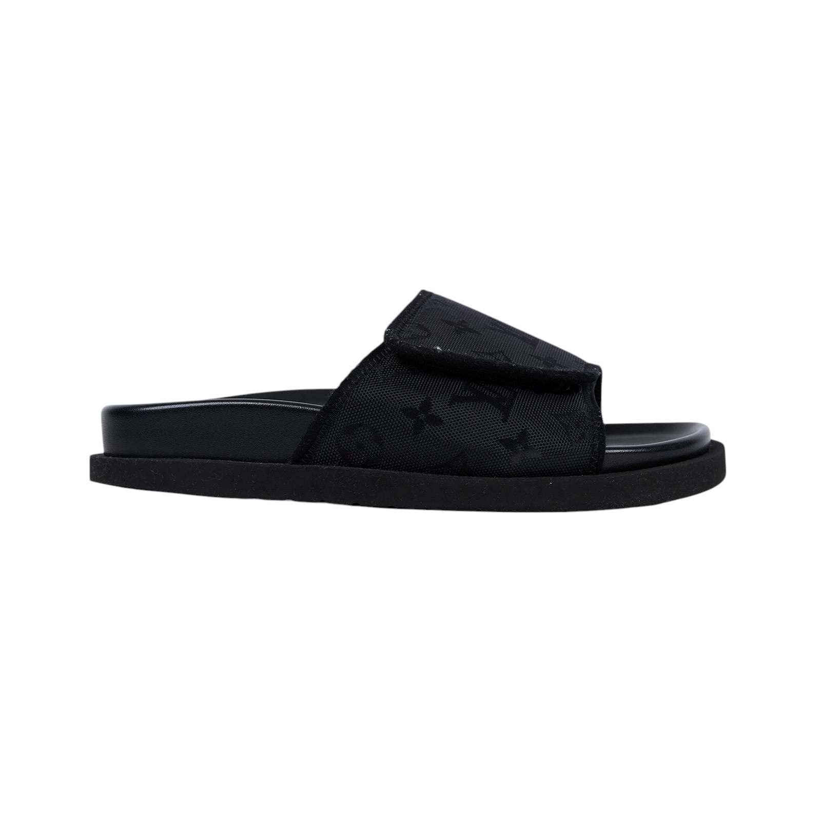 路易威登 LOUIS VUITTON Miami Mule Sandals 涼鞋 1AC5Q0 黑原花魔鬼氈拖鞋#7 防塵袋/購買證明影本