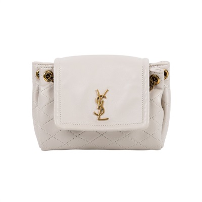 聖羅蘭 YSL SAINT LAURENT Nolia 小羊皮 迷你 手袋 肩背包 6727381EL07 米白金Nolita肩背包 原廠盒子/防塵袋