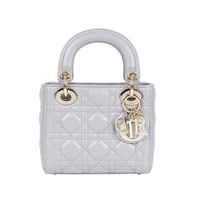 迪奧 CHRISTIAN DIOR Lady Dior 迷你 手提 肩背包 蛋白石灰色珠光 M0505OADU  原廠盒子/防塵袋/保證卡/背帶/發票/購買證明