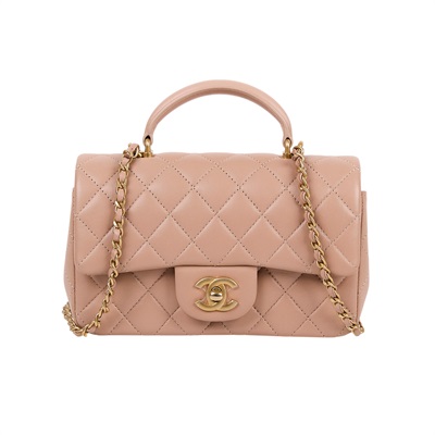 香奈兒 CHANEL Coco 20  肩背 斜背 迷你 口蓋包 AS2431 晶片款 奶茶金釦羊COCO HANDLE 原廠盒子/購買證明影本