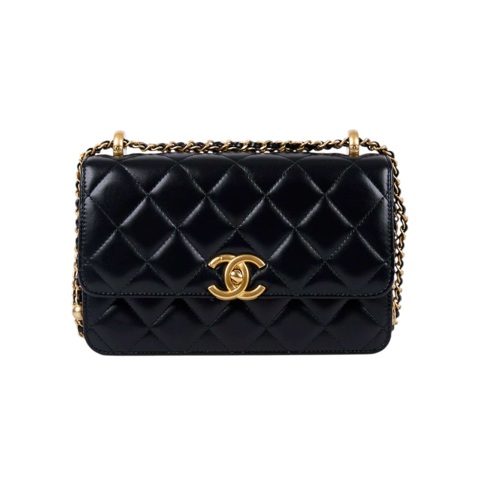 香奈兒 CHANEL 雙金珠 金球口蓋包 AS2649 B05973 晶片款 黑金牛雙金球掀蓋包 原廠盒子/防塵袋/購買證明/發票