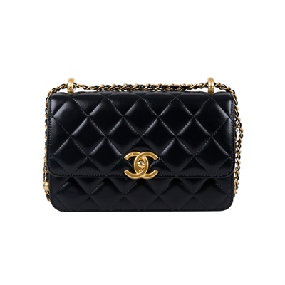 香奈兒 CHANEL 雙金珠 金球口蓋包 AS2649 B05973 晶片款 黑金牛雙金球掀蓋包 原廠盒子/防塵袋/購買證明/發票