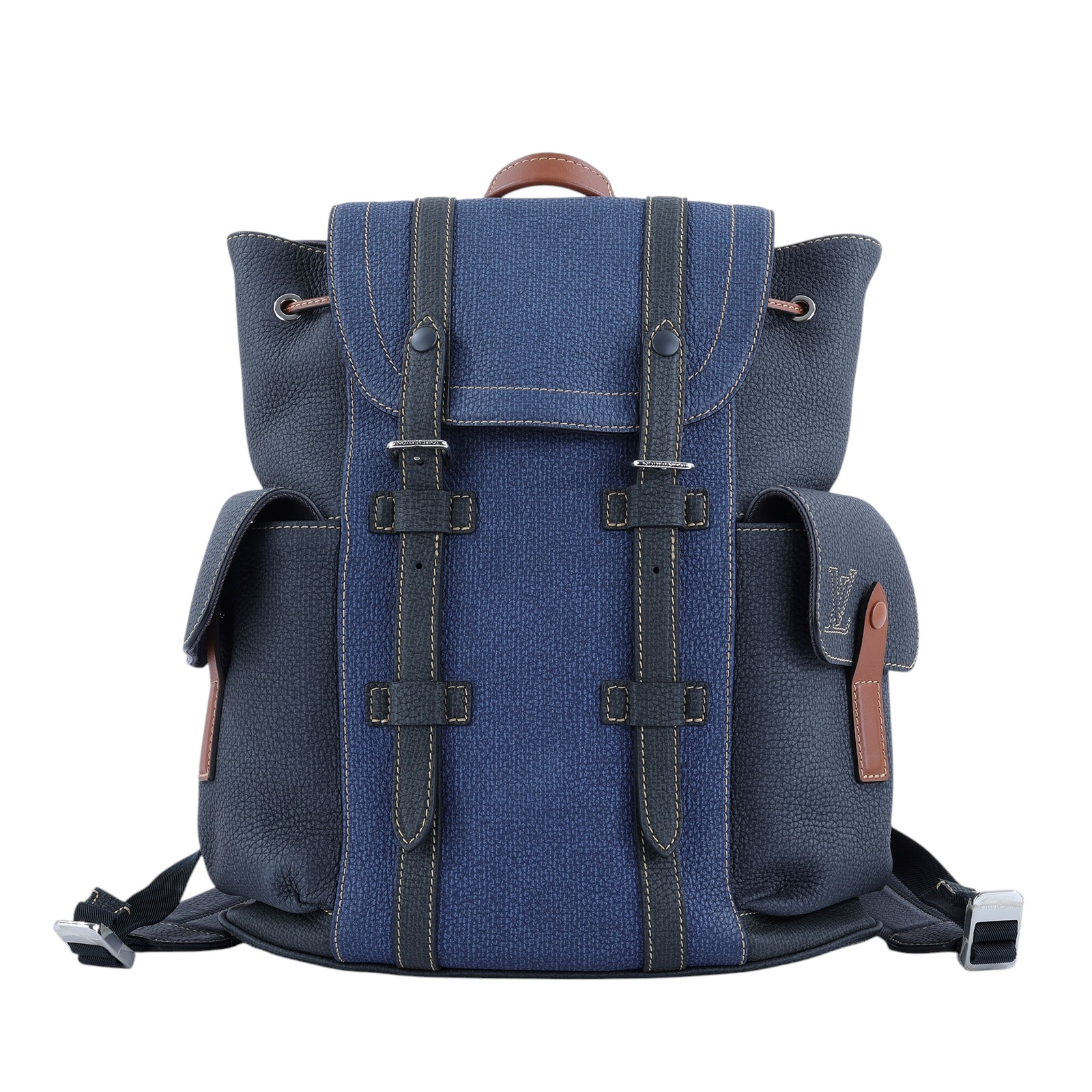 路易威登 LOUIS VUITTON Christopher 後背包 M21373 晶片款 藍拚黑牛皮 後背包 原廠盒子/購買證明(晶片消磁)