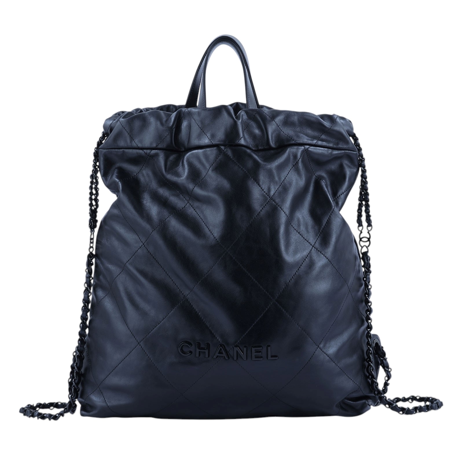 香奈兒 CHANEL 22 大型背包  束口包 AS3313 B09220 黑縫線22後背包 防塵袋/購買證明影本