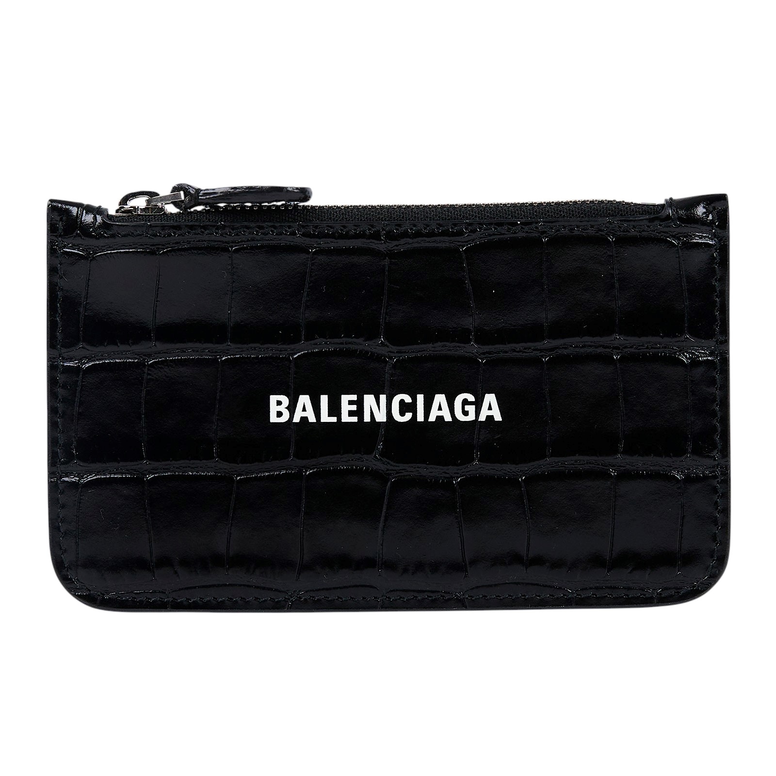巴黎世家 BALENCIAGA Cash Large 長款零錢包 卡夾 5942141LRR3 黑鱷魚壓紋拉鍊卡包 保證卡 原廠盒子/防塵袋/購買證明
