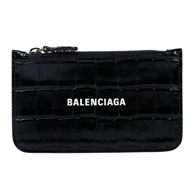巴黎世家 BALENCIAGA Cash Large 長款零錢包 卡夾 5942141LRR3 黑鱷魚壓紋拉鍊卡包 保證卡 原廠盒子/防塵袋/購買證明