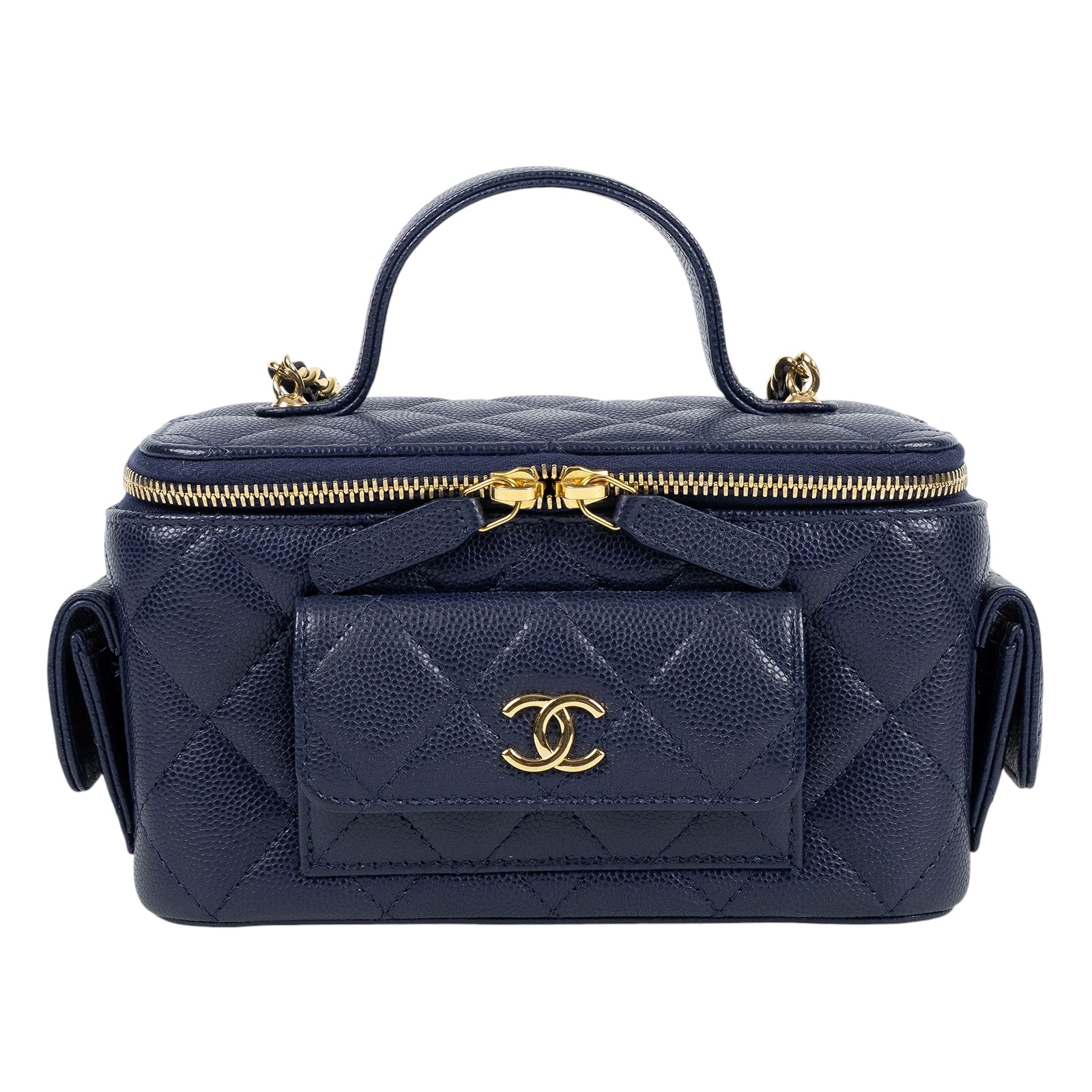 香奈兒 CHANEL Vanity Case 化妝箱 AP3017 晶片款 藍金荔枝牛多口袋VANITY 無附屬品