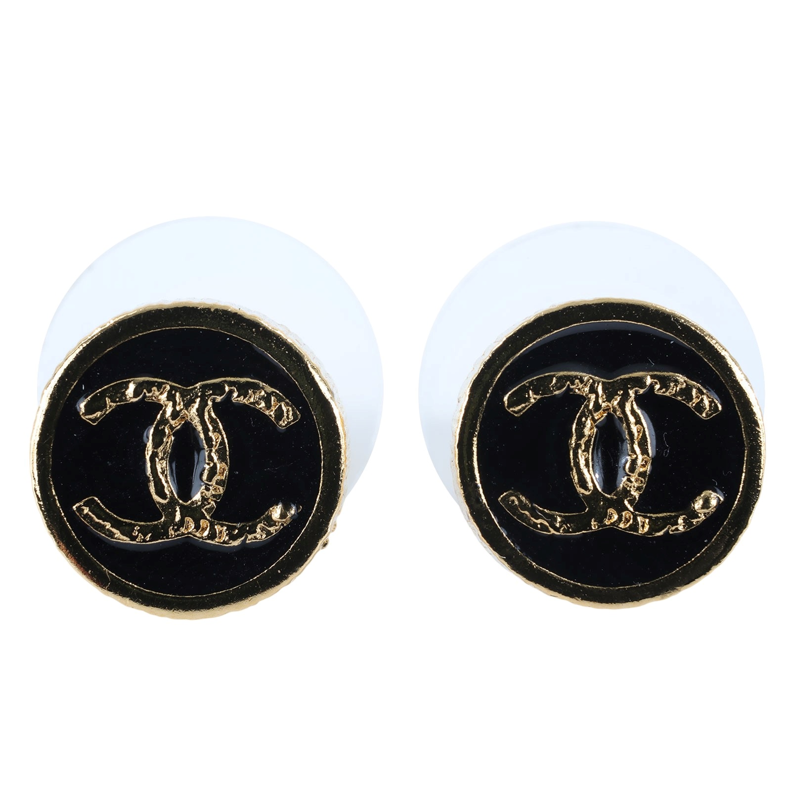 香奈兒 CHANEL 耳釘 ABC830/F24C 黑金圓鈕扣耳環 原廠盒子/防塵袋/購買證明影本
