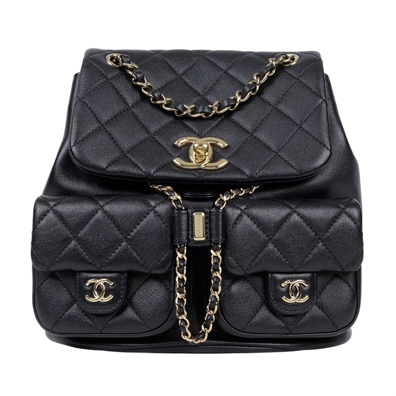 香奈兒 CHANEL Duma Mini 菱格紋 迷你 後背包 AS3787 晶片款 黑金牛DUMA 雙口袋後背包 無附屬品