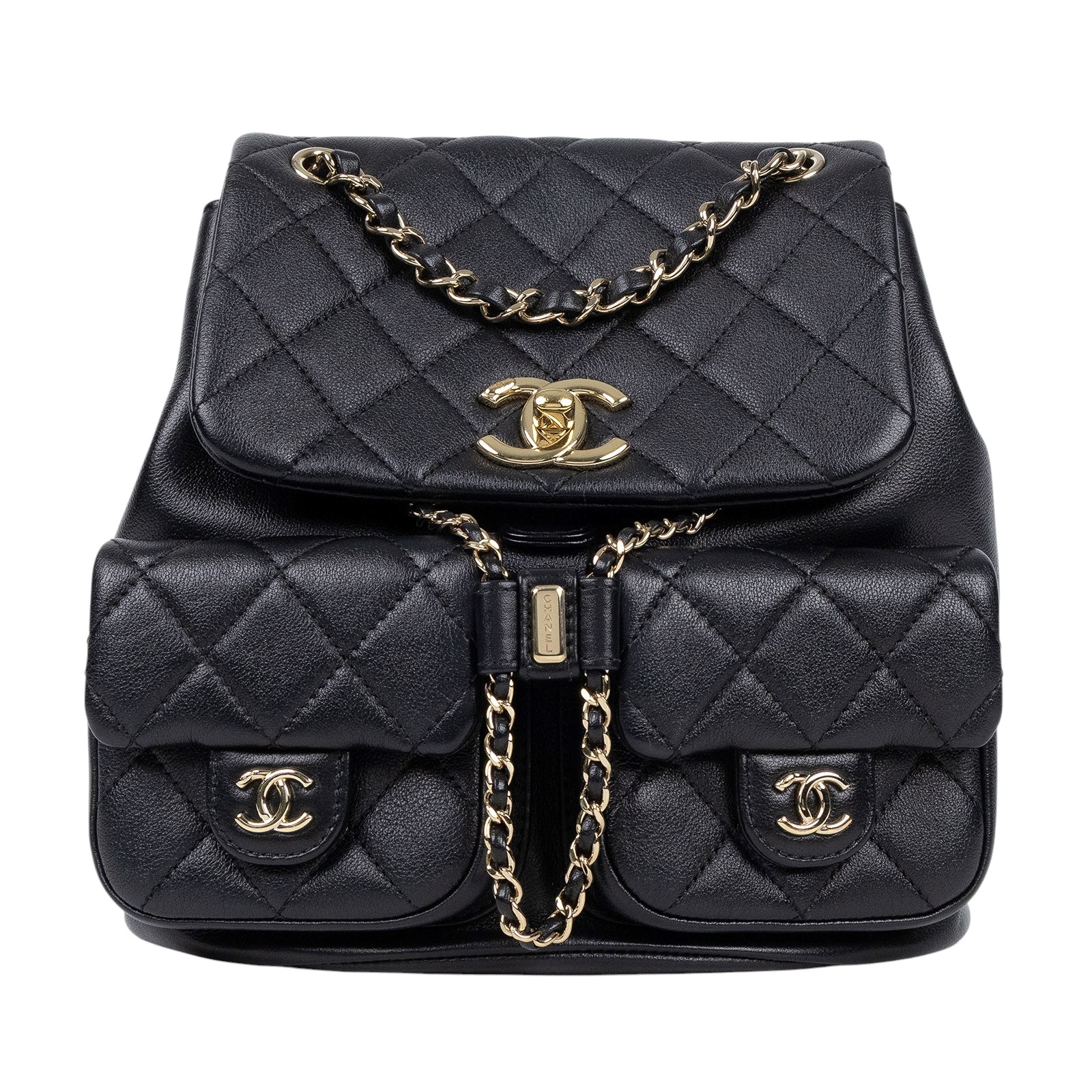 香奈兒 CHANEL Duma Mini 菱格紋 迷你 後背包 AS3787 晶片款 黑金牛DUMA 雙口袋後背包 無附屬品