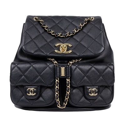 香奈兒 CHANEL Duma Mini 菱格紋 迷你 後背包 AS3787 晶片款 黑金牛DUMA 雙口袋後背包 無附屬品