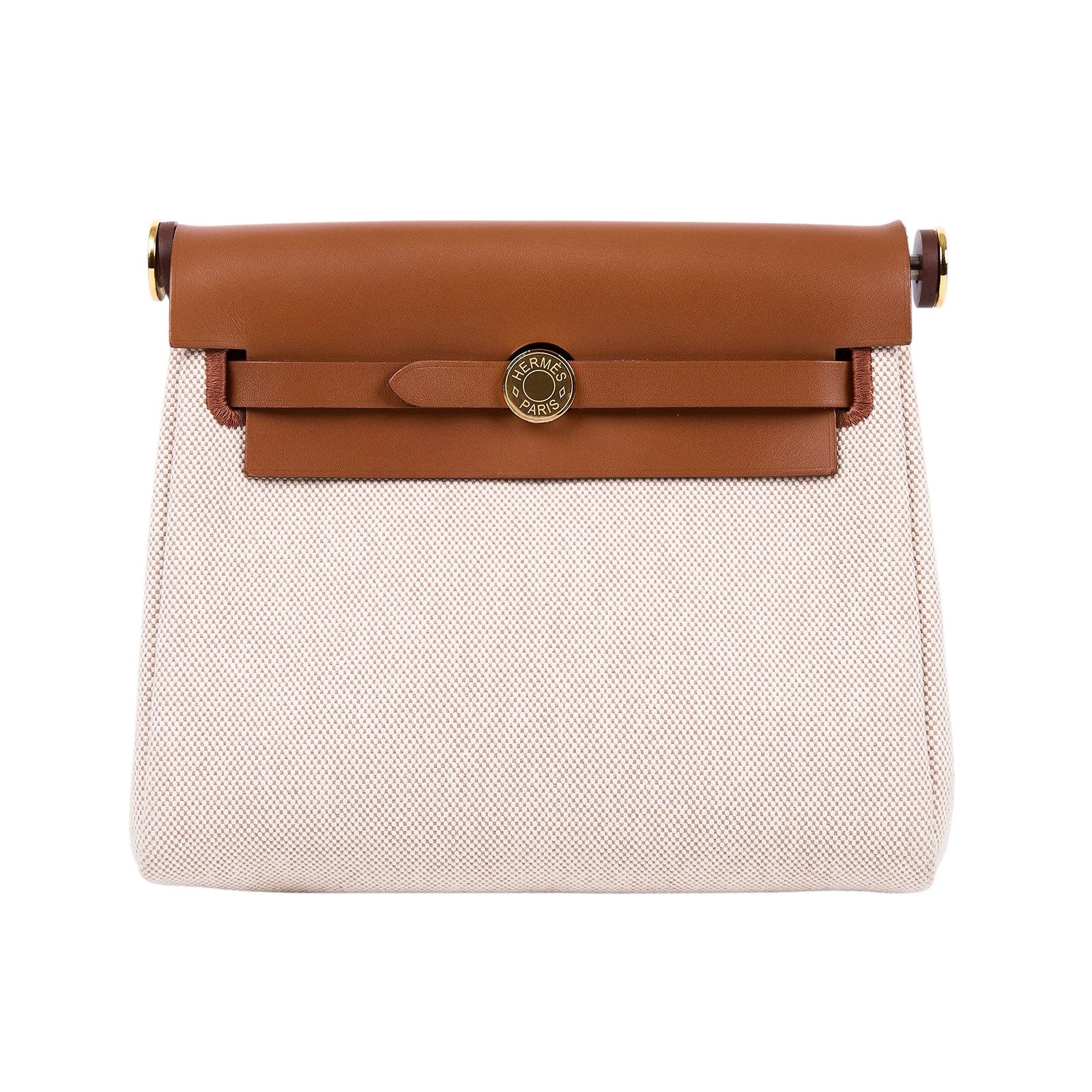 愛馬仕 Hermes Herbag Zip 20 HER20 W刻 金棕拼米白帆布HERBAG20 原廠盒子/防塵袋/背帶