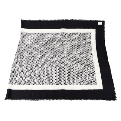 博柏利 BURBERRY TB Monogram Scarf 方巾 8011871 黑白流蘇滿版披肩 195X95 原廠盒子