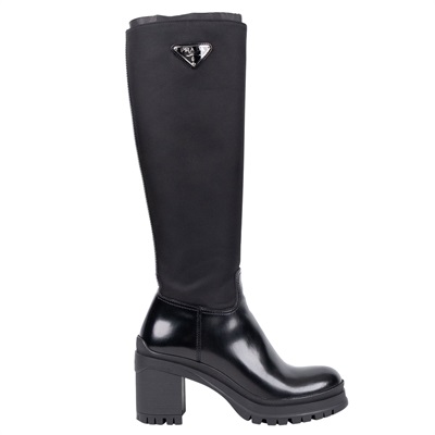 普拉達 PRADA 尼龍長靴 1W011N_3LFU_37 黑亮面皮革拼尼龍靴#37 原廠盒子/防塵袋3