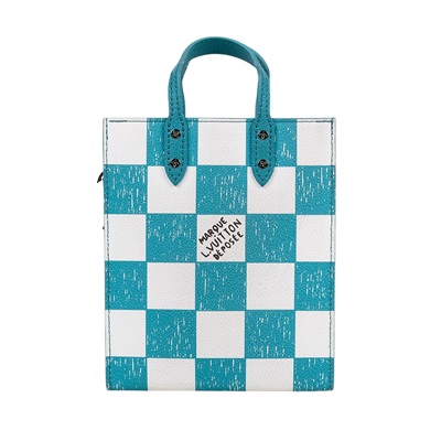 路易威登 LOUIS VUITTON Sac Plat 手提 鏈條包 N60495 晶片款 藍白棋盤格Sac Plat XS 防塵袋/背帶/購買證明