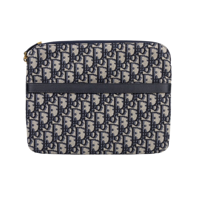 迪奧 CHRISTIAN DIOR DiorTravel 旅行套組 S5476CTZQ 藍黑緹花手拿包 防塵袋