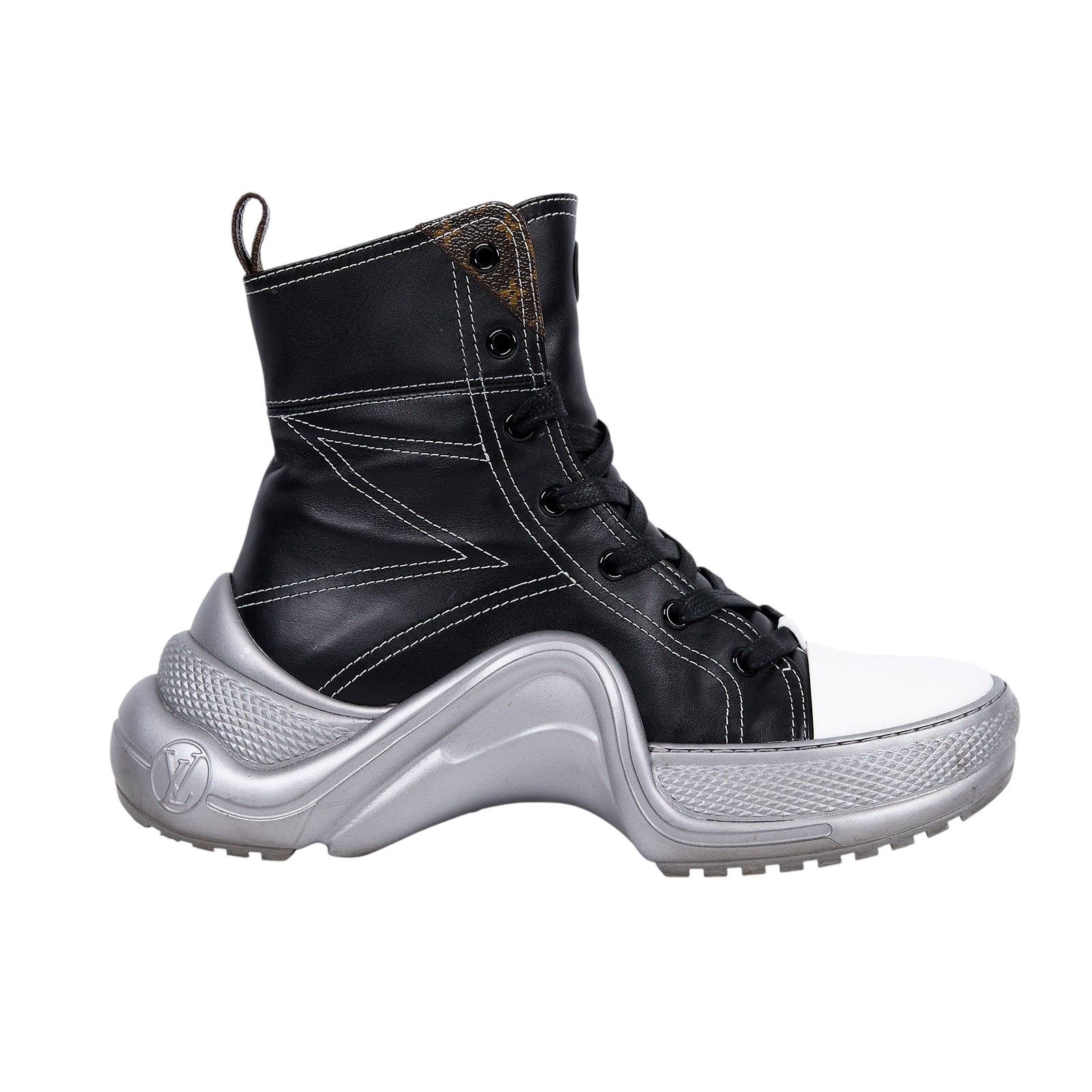 路易威登 LOUIS VUITTON Arclight 高筒球鞋 MA1108 黑皮革高筒帆布#38 原廠盒子/防塵袋2/替換鞋帶