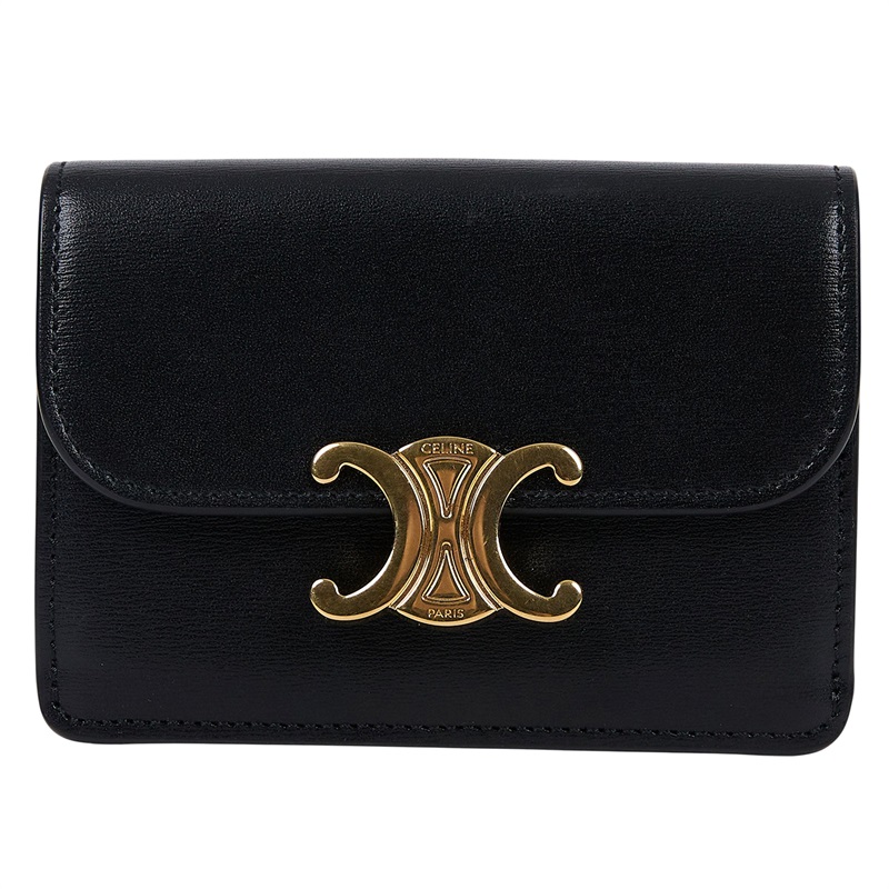 思琳 CELINE Triomphe 翻蓋卡包 10I583DPV 黑金凱旋卡夾 原廠盒子/防塵袋