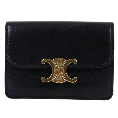 思琳 CELINE Triomphe 翻蓋卡包 10I583DPV 黑金凱旋卡夾 原廠盒子/防塵袋