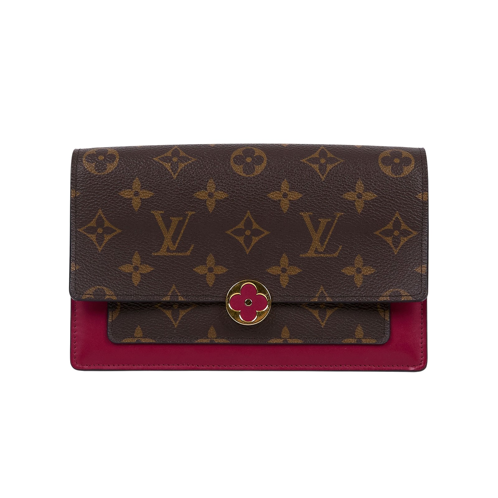 路易威登 LOUIS VUITTON Flore 肩背包 桃紅色 M69578 晶片款 原花拚桃紅FLORE掀蓋肩背包 原廠盒子/防塵袋/背帶/購買證明