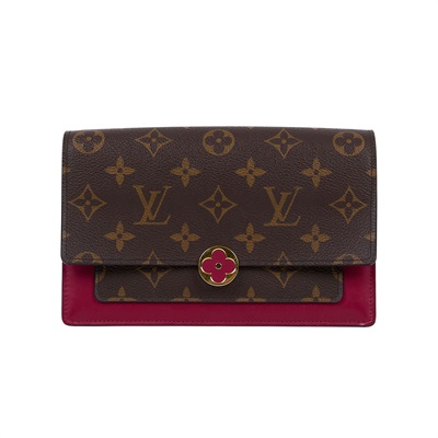 路易威登 LOUIS VUITTON Flore 肩背包 桃紅色 M69578 晶片款 原花拚桃紅FLORE掀蓋肩背包 原廠盒子/防塵袋/背帶/購買證明