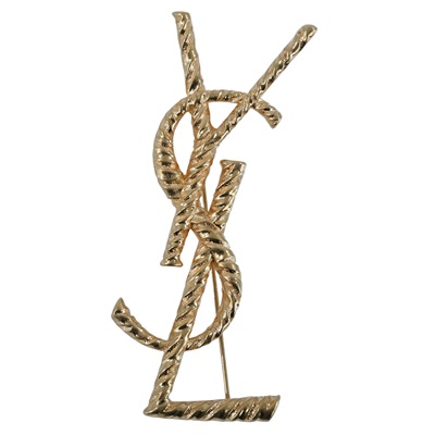 聖羅蘭 YSL SAINT LAURENT Paris Opium YSL 扭紋金屬胸針 652410Y1500 金色YSL胸針 原廠盒子/防塵袋/購買證明