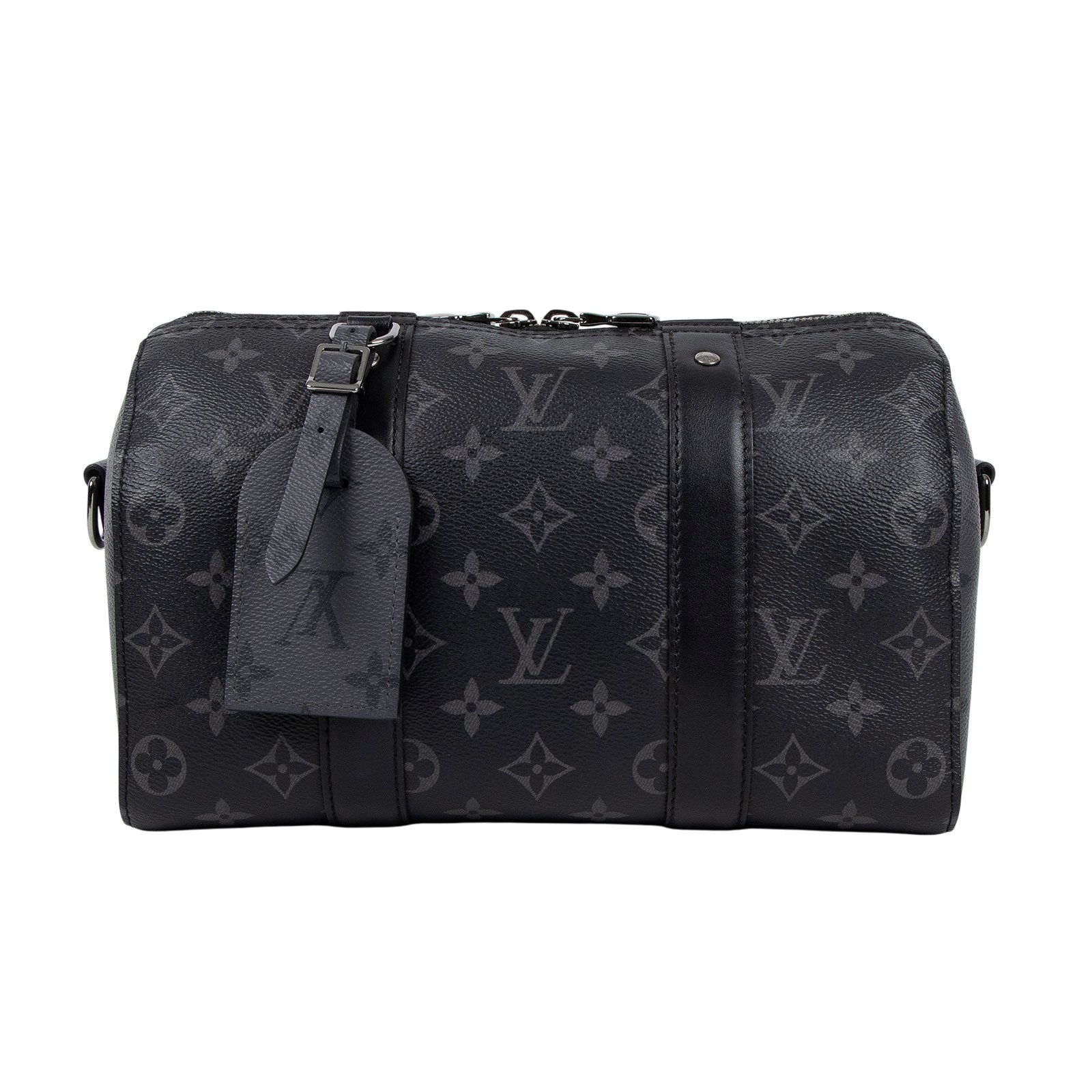 路易威登 LOUIS VUITTON City Keepall Eclipse帆布 拉鍊 斜背包 黑色 M45936 晶片款  防塵袋/背帶/吊牌