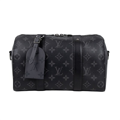 路易威登 LOUIS VUITTON City Keepall Eclipse帆布 拉鍊 斜背包 黑色 M45936 晶片款  防塵袋/背帶/吊牌