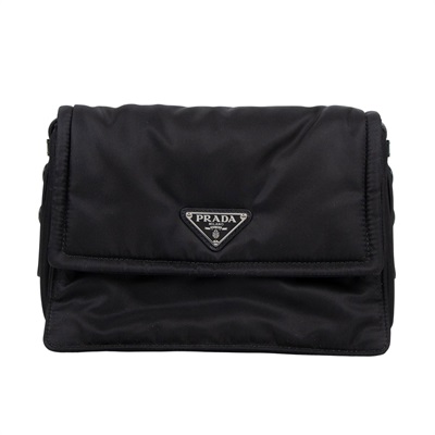普拉達 PRADA Re-Nylon 小號 夾棉 肩背袋 1BD313_RDLN 黑尼龍郵差方包 防塵袋/背帶/保證卡