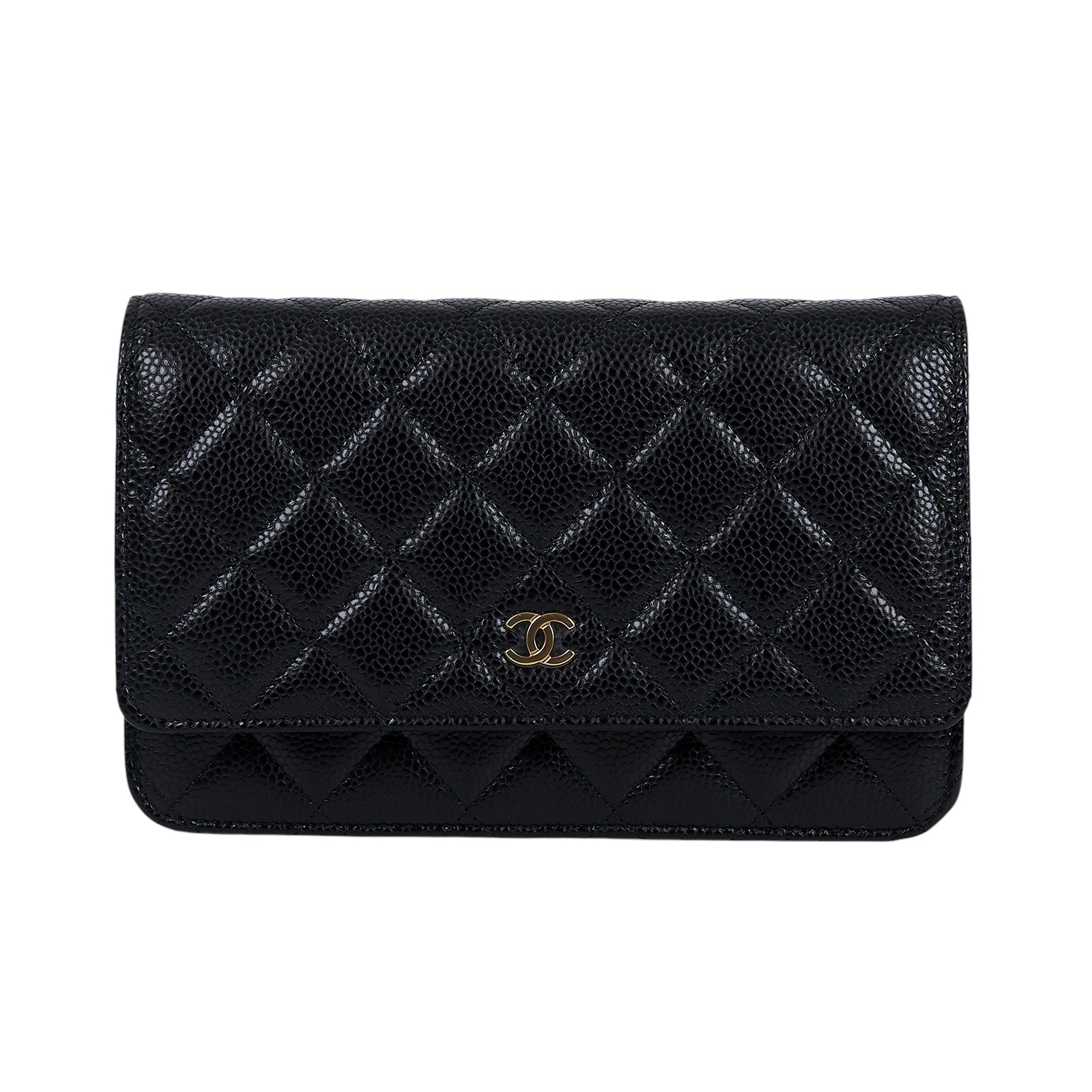 香奈兒 CHANEL 經典鏈子皮夾 菱格紋 CC LOGO AP0250 黑金荔枝牛WOC 原廠盒子/防塵袋