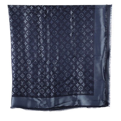 路易威登 LOUIS VUITTON Monogram Shine 披肩 黑色 M75123 黑拚灰珠光圍巾 原廠盒子