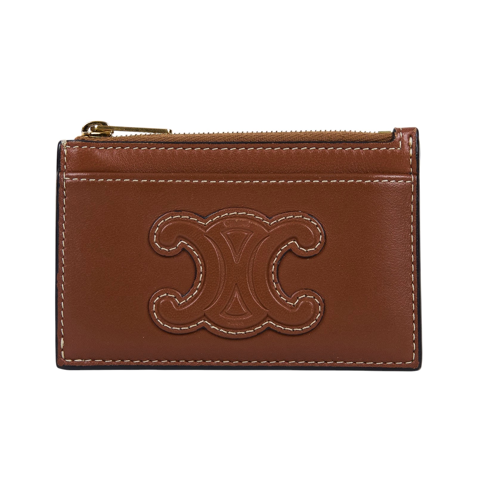 思琳 CELINE Triomphe 拉鍊卡包 10K583EMJ 棕褐色拉鍊卡包 原廠盒子/防塵袋