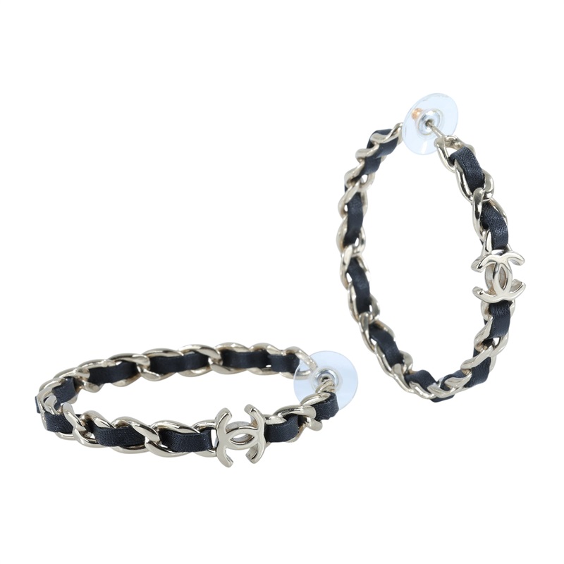 香奈兒 CHANEL 雙C 皮穿練 大圈 耳環 B20V 皮穿繩大圈耳環 無附屬品