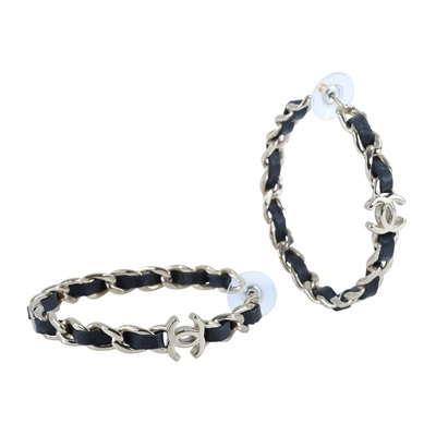 香奈兒 CHANEL 雙C 皮穿練 大圈 耳環 B20V 皮穿繩大圈耳環 無附屬品