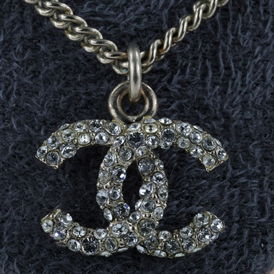 香奈兒 CHANEL 雙C 水鑽 珍珠 項鍊 銀色 C18B 水鑽珍珠項鍊 無附屬品