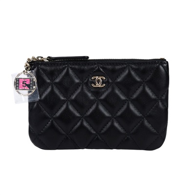 香奈兒 CHANEL 手拿包 隨身包 零錢包 小皮件  31開黑金羊拉鍊零錢包 原廠盒子/保證卡