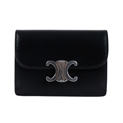 思琳 CELINE Triomphe 翻蓋卡包 10I583DPV 黑銀凱旋卡包 原廠盒子/防塵袋