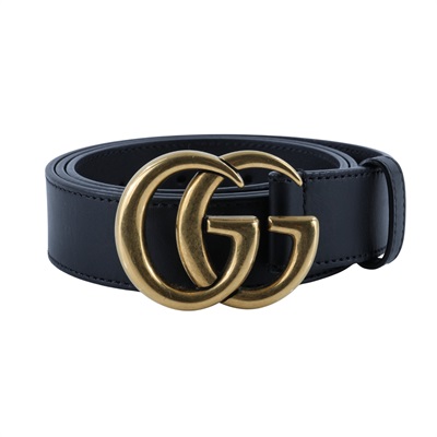 古馳 GUCCI GG Marmont 窄版腰帶 414516 AP00T_85 黑金GG皮帶#85 無附屬品