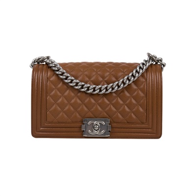 香奈兒 CHANEL Boy 25 口蓋包 A67086 晶片款 深咖荔枝牛BOY25 無附屬品