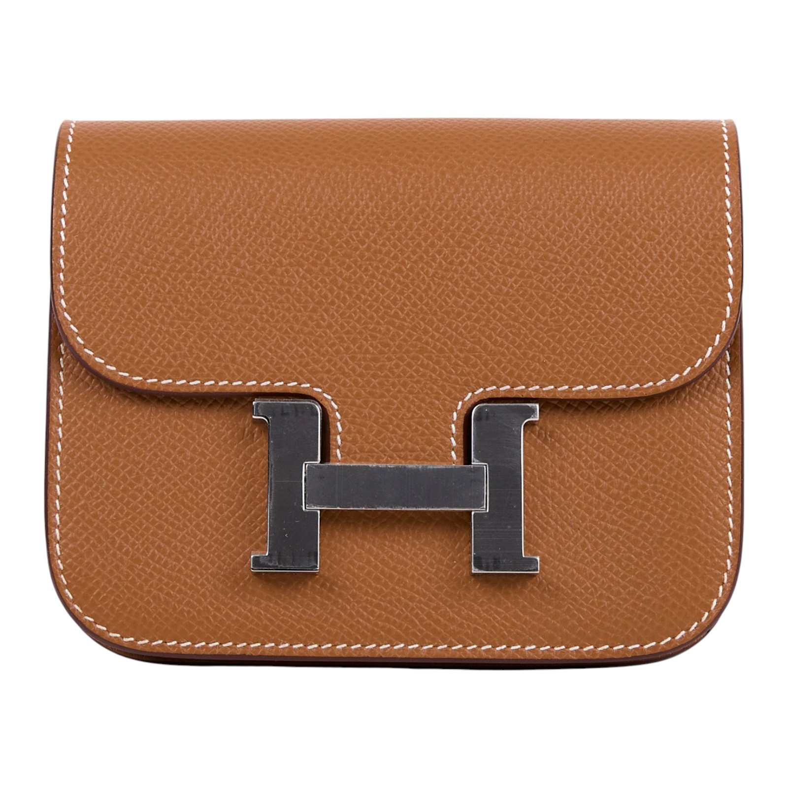 愛馬仕 Hermes Constance Slim 錢包 康康包 短夾 銀色五金 金棕色 H082060CK37 W AM 007 UH  原廠盒子/內袋