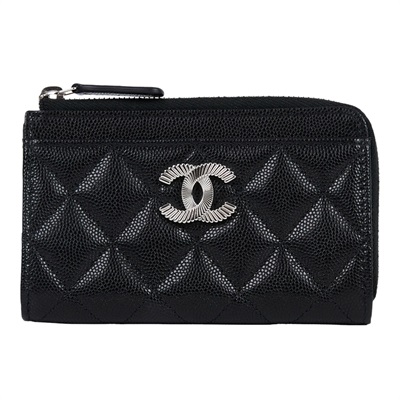 香奈兒 CHANEL 卡夾 拉鍊零錢包 AP4336 晶片款 黑銀荔枝L拉鍊零錢包 防塵袋