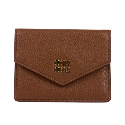 繆繆 MIU MIU 金屬標誌 卡片夾 5MF031_ADT7 咖啡色卡夾 原廠盒子