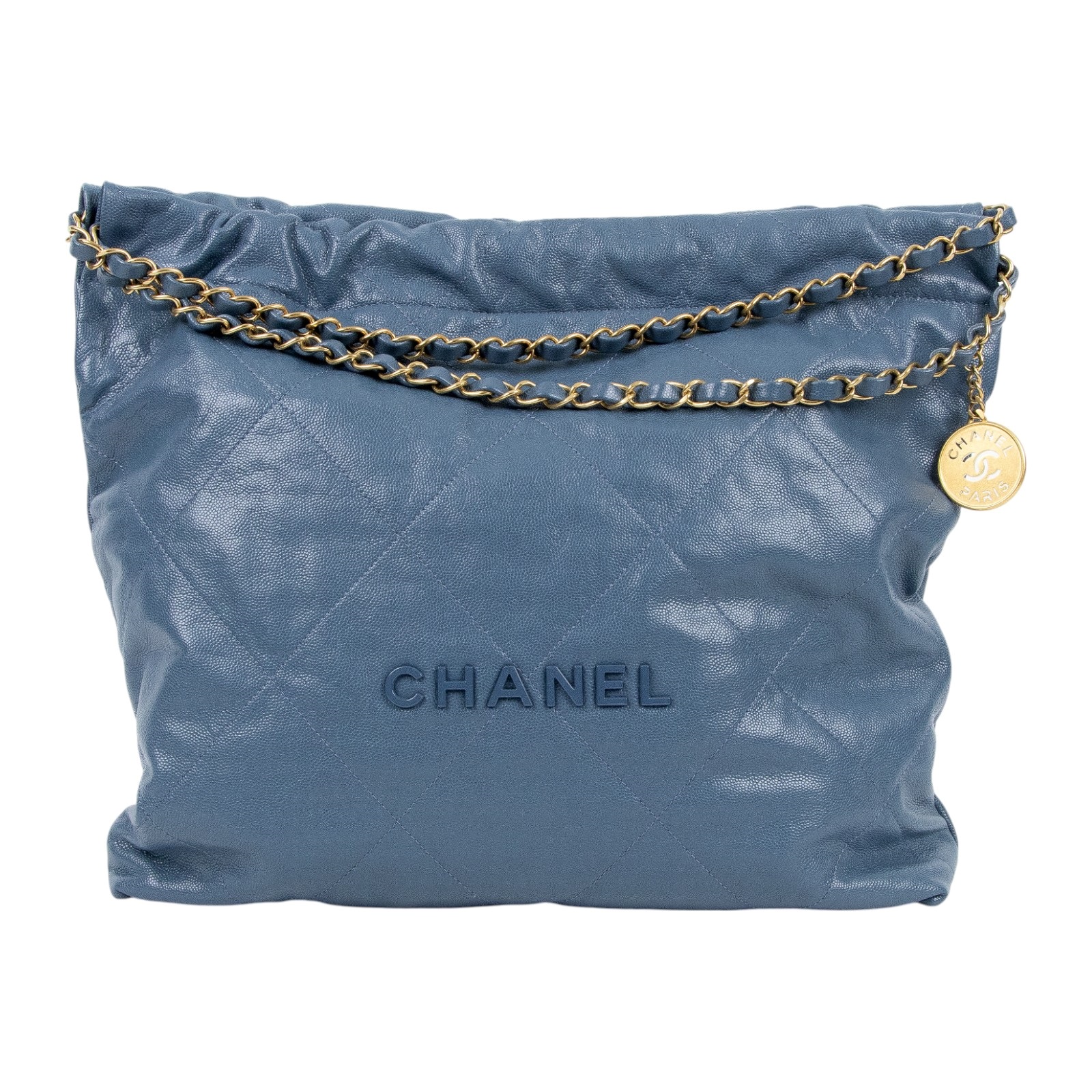 香奈兒 CHANEL 22 小型 束口包 AS3260 晶片款 藍金荔枝22BAG 小號 防塵袋/內袋