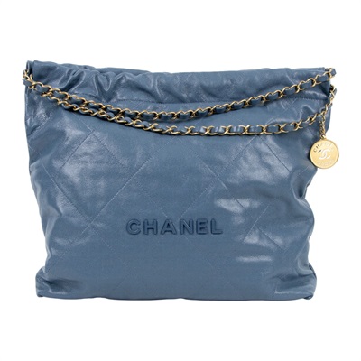 香奈兒 CHANEL 22 小型 束口包 AS3260 晶片款 藍金荔枝22BAG 小號 防塵袋/內袋