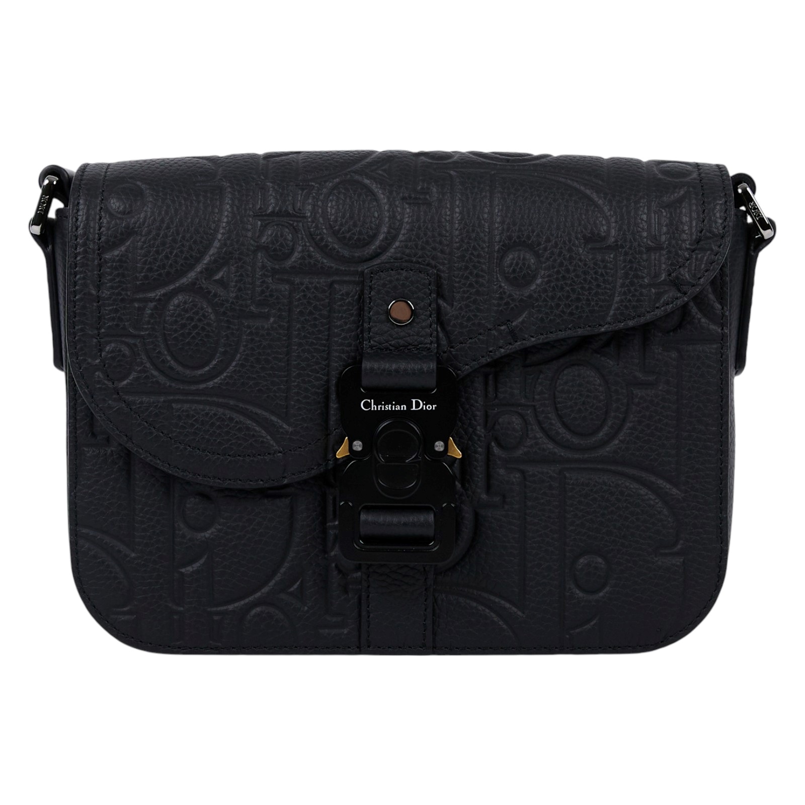 迪奧 CHRISTIAN DIOR Saddle 小型 翻蓋 郵差包 1ADPO049LLG 黑壓紋SADDLE GRAVITY肩背包 無附屬品