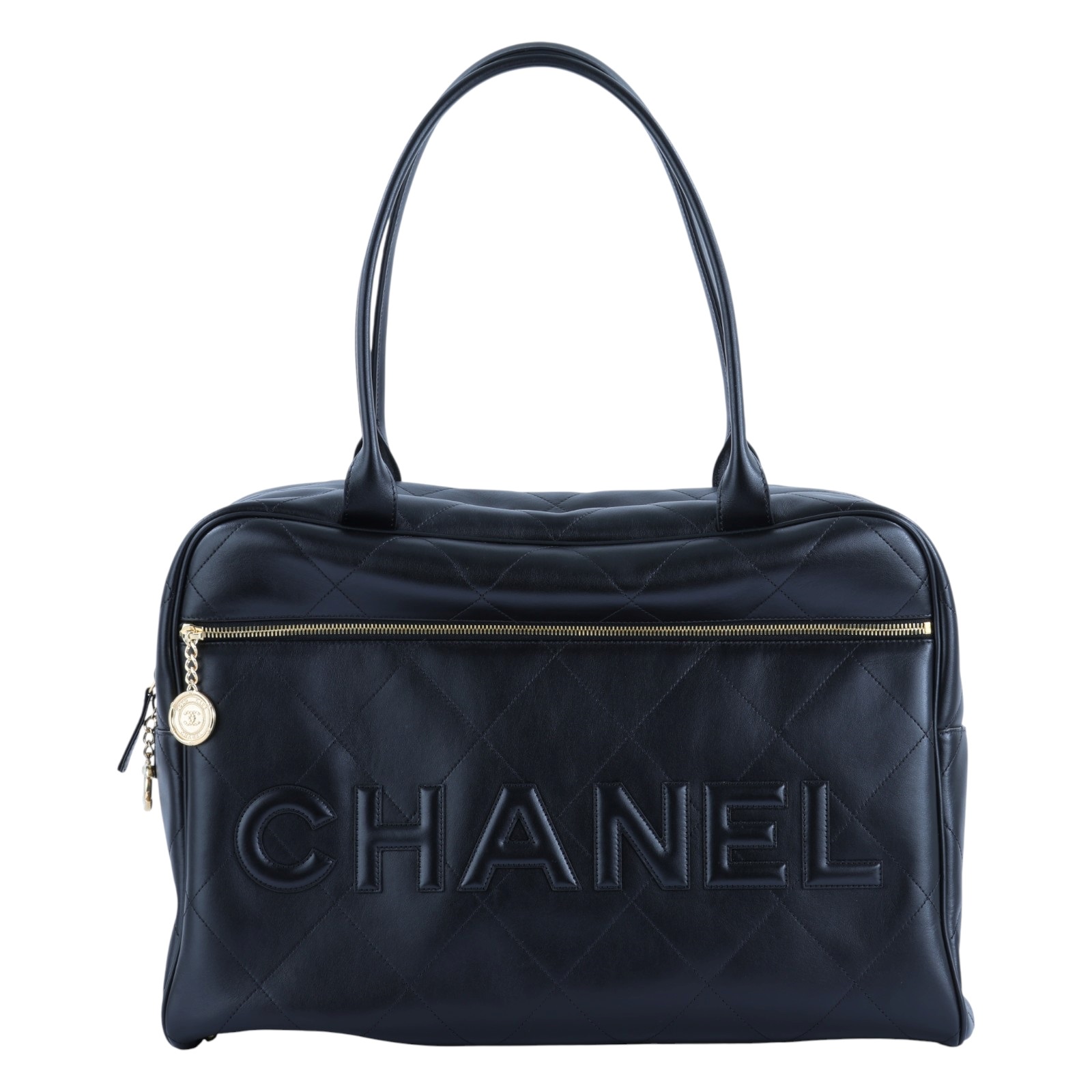 香奈兒 CHANEL 波士頓包 旅行包 AS3718 晶片款 黑金牛保齡球包 防塵袋