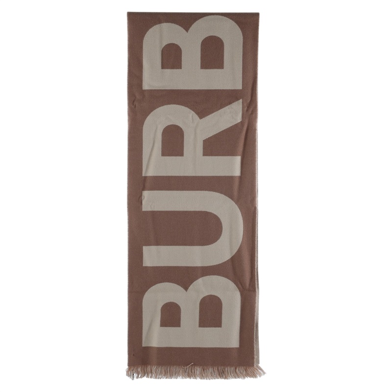 博柏利 BURBERRY LOGO 羊毛提花圍巾 Birch Brown 80571481 深咖拼淺咖LOGO圍巾 原廠盒子