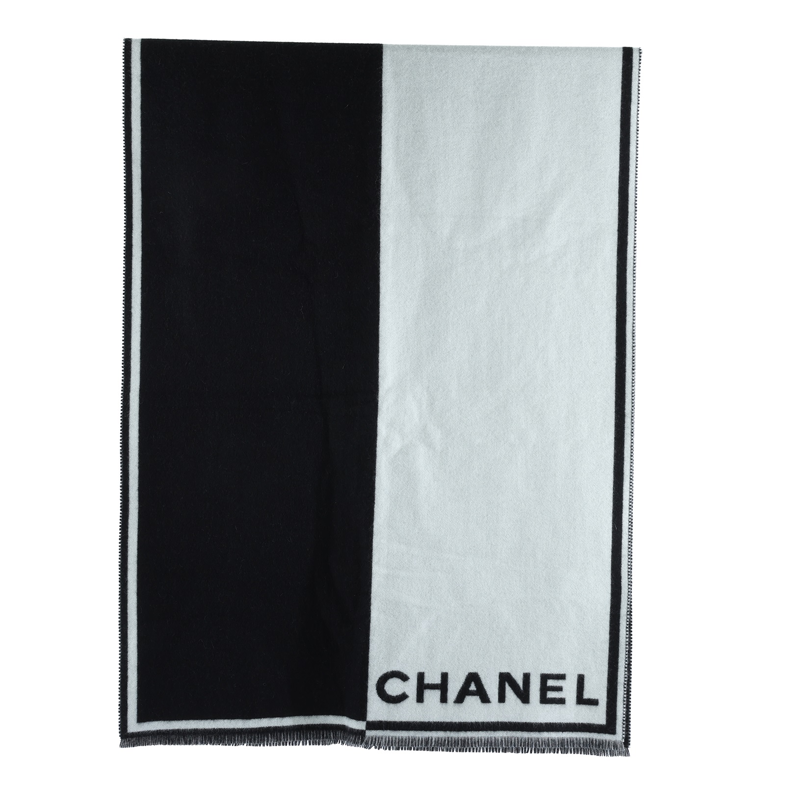香奈兒 CHANEL 羊絨 圍巾  黑白喀什米爾圍巾 防塵袋