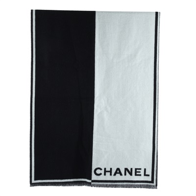 香奈兒 CHANEL 羊絨 圍巾  黑白喀什米爾圍巾 防塵袋